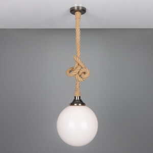 Azores Opal Glass Globe Pendant Light with Jute Rope | IP44 Nautical Pendant Lighting Fisherman's Lights UK