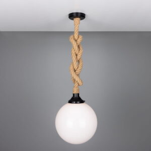 Azores Opal Glass Globe Pendant Light with Jute Rope | IP44 Nautical Pendant Lighting Fisherman's Lights UK