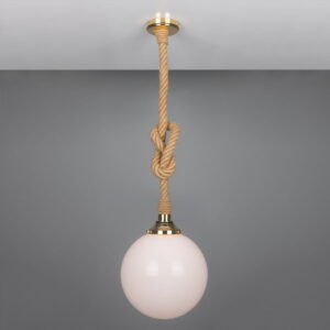 Azores Opal Glass Globe Pendant Light with Jute Rope | IP44 Nautical Pendant Lighting Fisherman's Lights UK