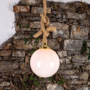 Azores Opal Glass Globe Pendant Light with Jute Rope | IP44 Nautical Pendant Lighting Fisherman's Lights UK