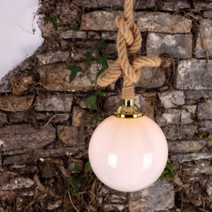 Azores Opal Glass Globe Pendant Light with Jute Rope | IP44 Nautical Pendant Lighting Fisherman's Lights UK