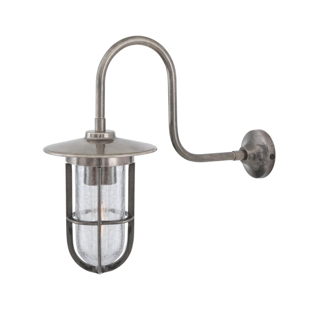 Explore The Charm of Fishermans Lights Fabo Well Glass Swan Neck Outdoor Wall Light IP65