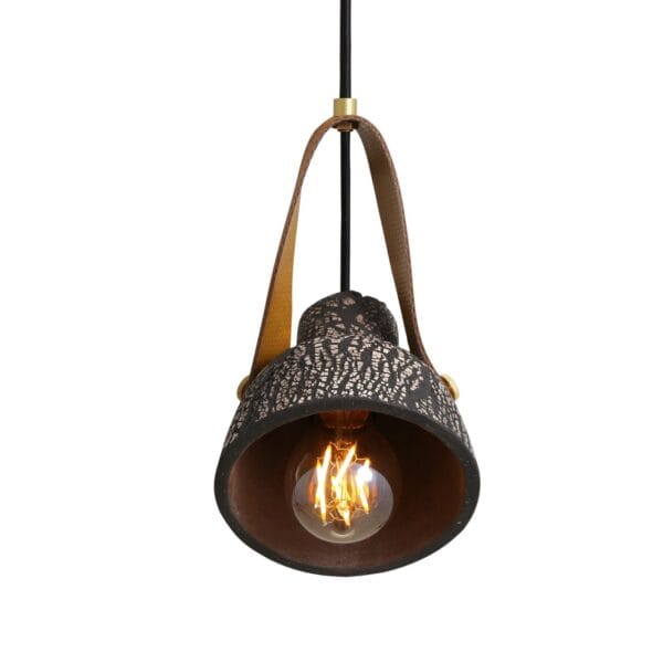 Black Pera Ceramic Pendant with Rescued Fire-Hose Strap Industrial Pendant Lights Industrial & Nautical Lighting