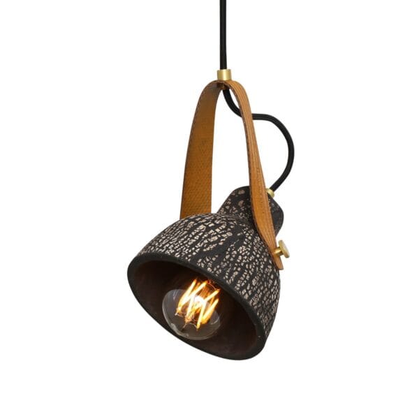 Black Pera Ceramic Pendant with Rescued Fire-Hose Strap Industrial Pendant Lights Industrial & Nautical Lighting