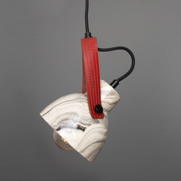 Marbled Pera Ceramic Pendant with Rescued Fire-Hose Strap Industrial Pendant Lights Industrial & Nautical Lighting