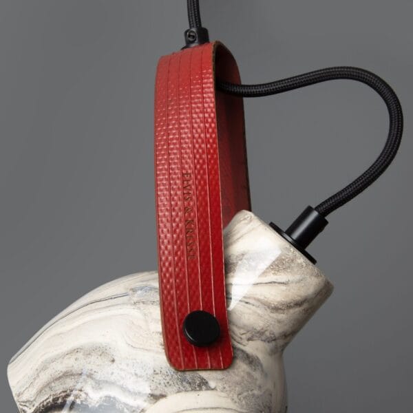 Marbled Pera Ceramic Pendant with Rescued Fire-Hose Strap Industrial Pendant Lights Industrial & Nautical Lighting