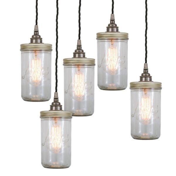 "Le Parfait" Jam Jar 5 Light Cluster Industrial Pendant Lights Industrial & Nautical Lighting