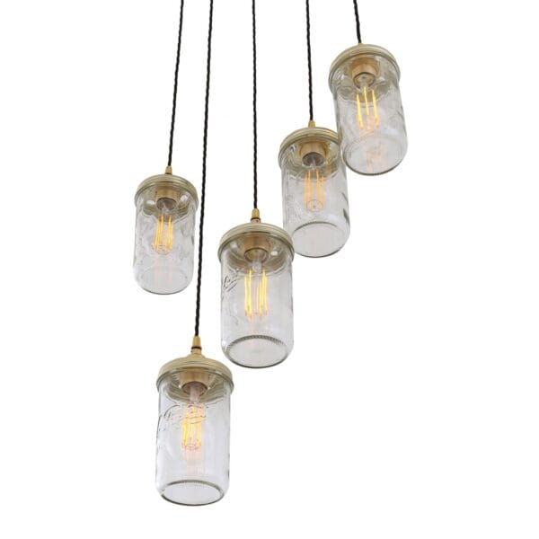 "Le Parfait" Jam Jar 5 Light Cluster Industrial Pendant Lights Industrial & Nautical Lighting