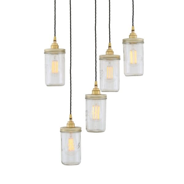 "Le Parfait" Jam Jar 5 Light Cluster Industrial Pendant Lights Industrial & Nautical Lighting