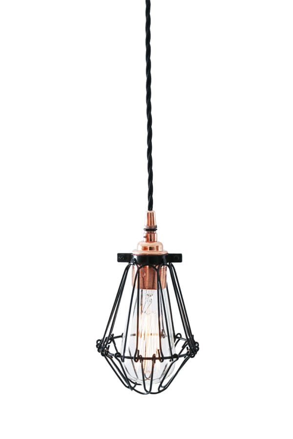 Juba Black Cage & Polished Copper Pendant Light Industrial Pendant Lights Industrial & Nautical Lighting