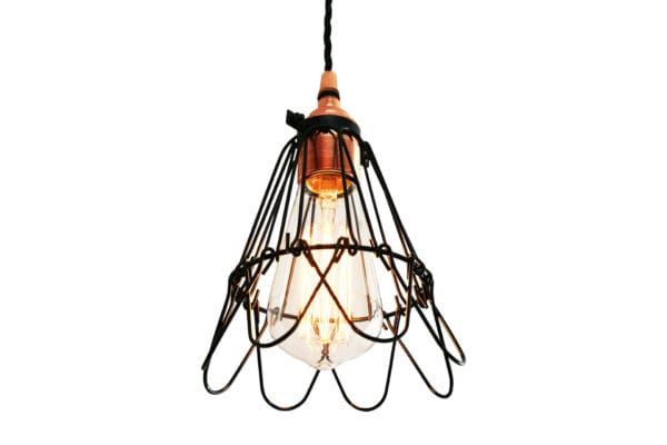 Juba Black Cage & Polished Copper Pendant Light Industrial Pendant Lights Industrial & Nautical Lighting