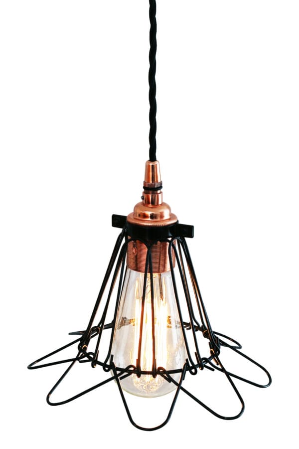 Juba Black Cage & Polished Copper Pendant Light Industrial Pendant Lights Industrial & Nautical Lighting