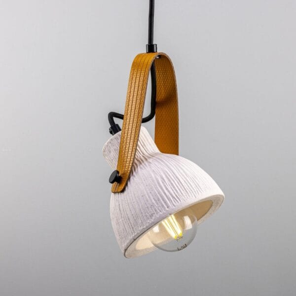 White Ceramic Pendant with Fire-Hose Strap Matt Stripped Shade Industrial Pendant Lights Industrial & Nautical Lighting