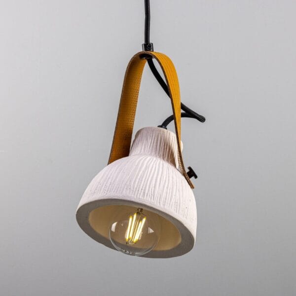 White Ceramic Pendant with Fire-Hose Strap Matt Stripped Shade Industrial Pendant Lights Industrial & Nautical Lighting