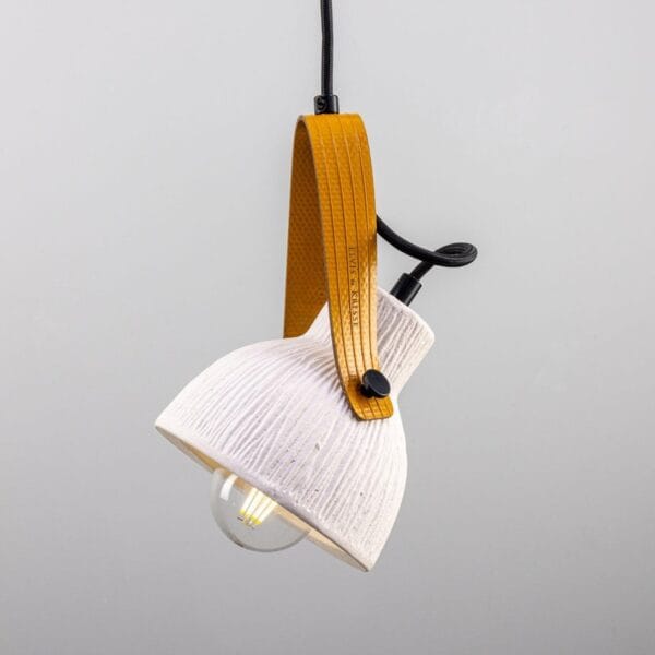 White Ceramic Pendant with Fire-Hose Strap Matt Stripped Shade Industrial Pendant Lights Industrial & Nautical Lighting