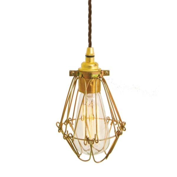 Praia Industrial Gold Cage Pendant with Coloured Wire Industrial Pendant Lights Industrial & Nautical Lighting