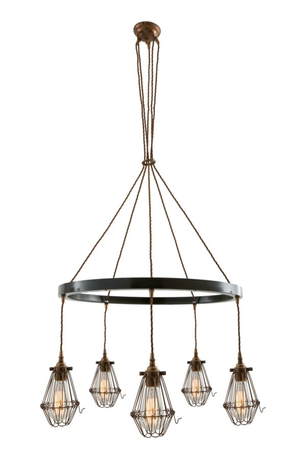 Praia Industrial Cage 5 Light Ring Chandelier Industrial Pendant Lights Fisherman's Lights UK