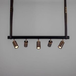 Holmes Linear Island Pendant with Leather Straps, Five-Light Farm House Lighting Fisherman's Lights UK