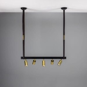 Holmes Linear Island Pendant with Leather Straps, Five-Light Farm House Lighting Fisherman's Lights UK