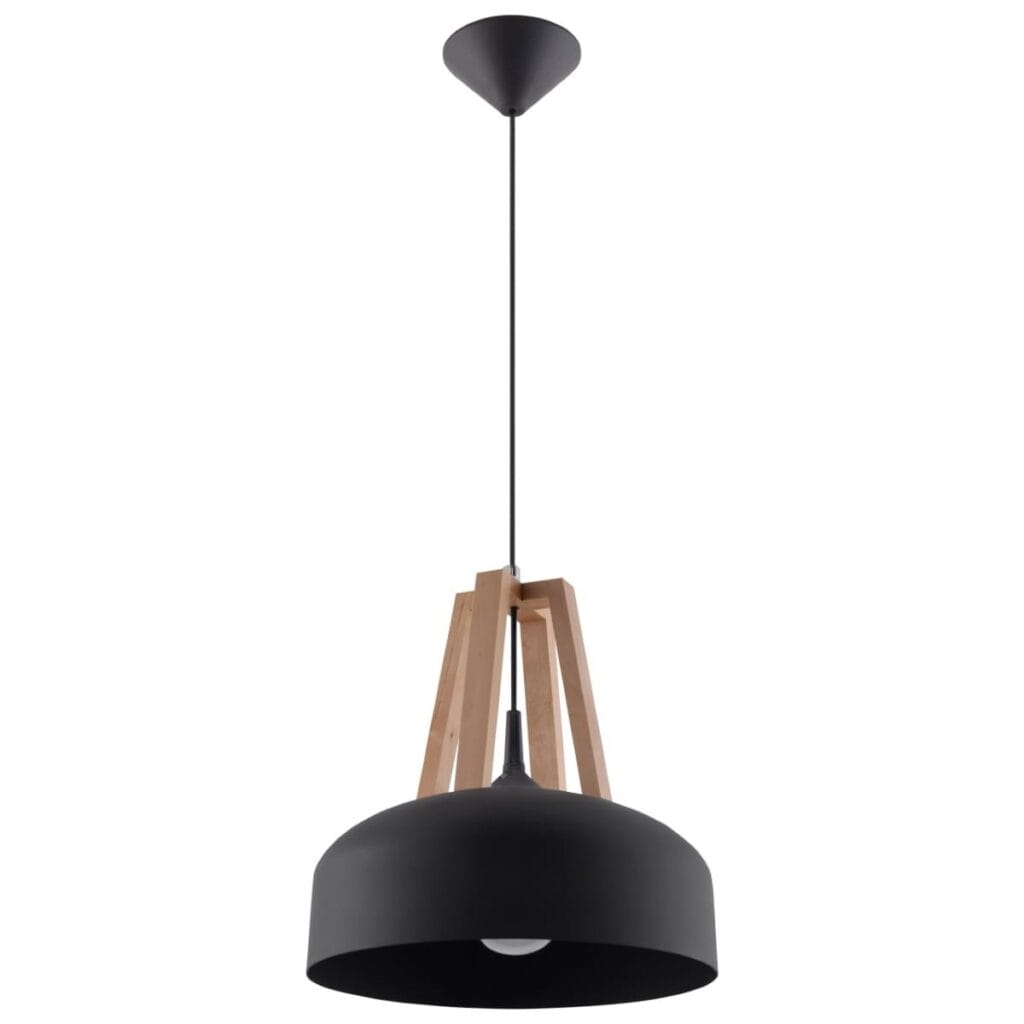 Casco Farmhouse Dome Pendant – Black & Wood