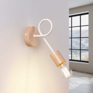 Ember White Wall Light - Adjustable with Wood Detail Wood Ceiling & Wall Lights Fisherman's Lights UK