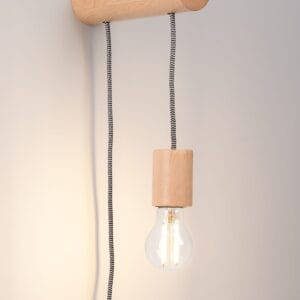 Nimbi Natural Wood Wall Light - Suspended with White Shade Wood Ceiling & Wall Lights Fisherman's Lights UK