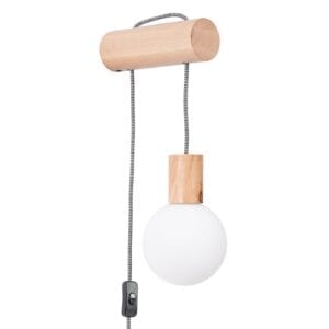 Nimbi Natural Wood Wall Light - Suspended with Round Shade Wood Ceiling & Wall Lights Fisherman's Lights UK