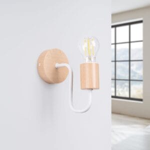 Timbo White Wall Light - Geometric with Wood Accents Wood Ceiling & Wall Lights Fisherman's Lights UK