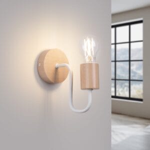Timbo White Wall Light - Geometric with Wood Accents Wood Ceiling & Wall Lights Fisherman's Lights UK