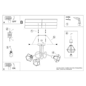 Multi Arm Ceiling Light Artemis Three Light Black Uncategorized Fisherman's Lights UK