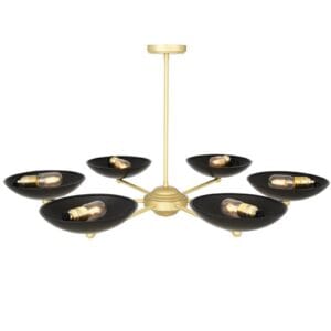 Newbury Chandelier | Modern 6 Arm Brass Light with Black Shades Uncategorized Fisherman's Lights UK
