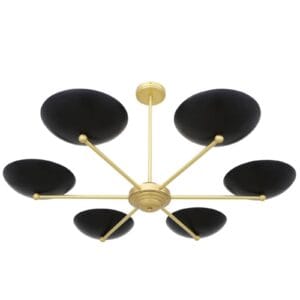 Newbury Chandelier | Modern 6 Arm Brass Light with Black Shades Uncategorized Fisherman's Lights UK