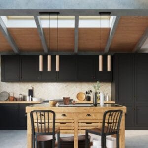 Lino Cottage Wood Cylinder Pendant – Three Light, Wide Spacing