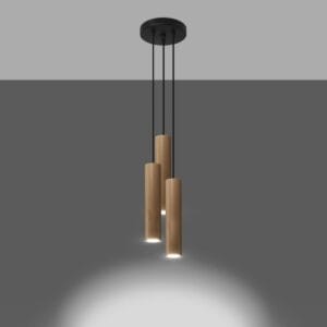 Lino Cottage Wood Cylinder Pendant – Three Light, Wide Spacing