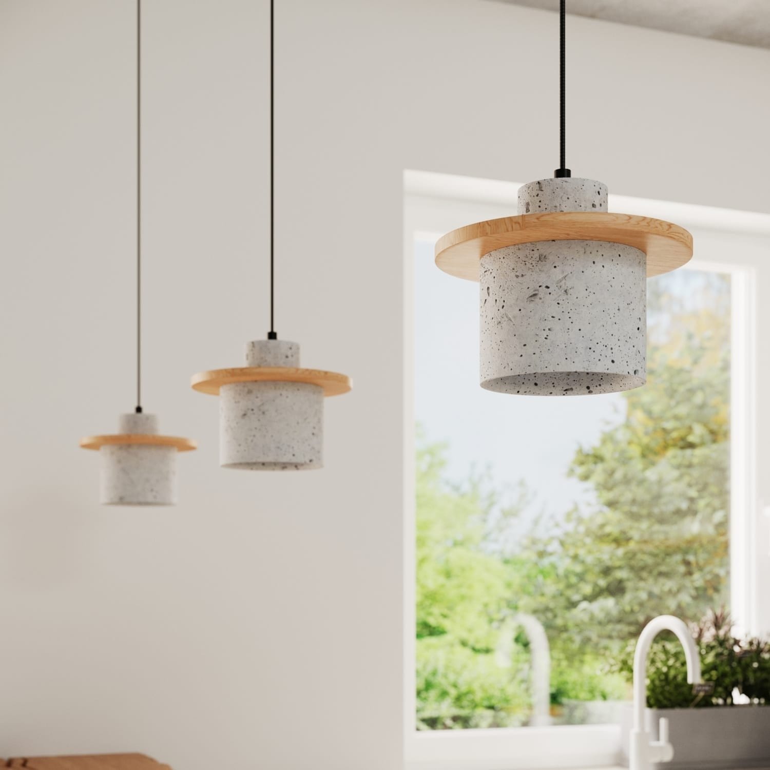 Mab Coastal Concrete & Wood Pendant Mab Coastal Concrete & Wood Pendant