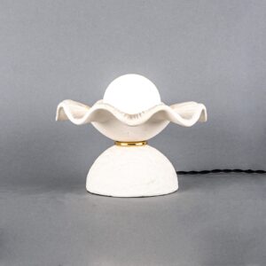 Rivale Table Lamp With Matte White Striped Wavy Ceramic Shade