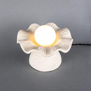Rivale Table Lamp With Matte White Striped Wavy Ceramic Shade
