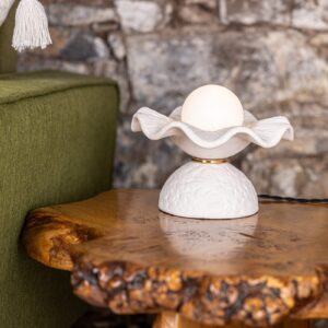 Rivale Table Lamp With Matte White Striped Wavy Ceramic Shade