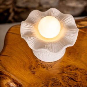 Rivale Table Lamp With Matte White Striped Wavy Ceramic Shade