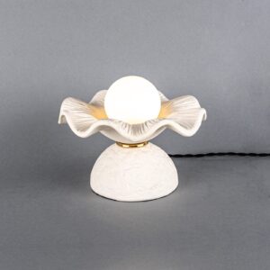 Rivale Table Lamp With Matte White Striped Wavy Ceramic Shade