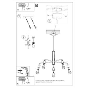 Multi Arm Ceiling Light Duomo Five Light Black