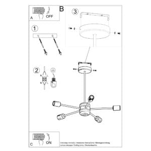 Multi Arm Ceiling Light Lango Five Light Black