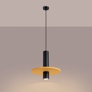 Pelta Felt Disc Pendant Light - Black / Yellow